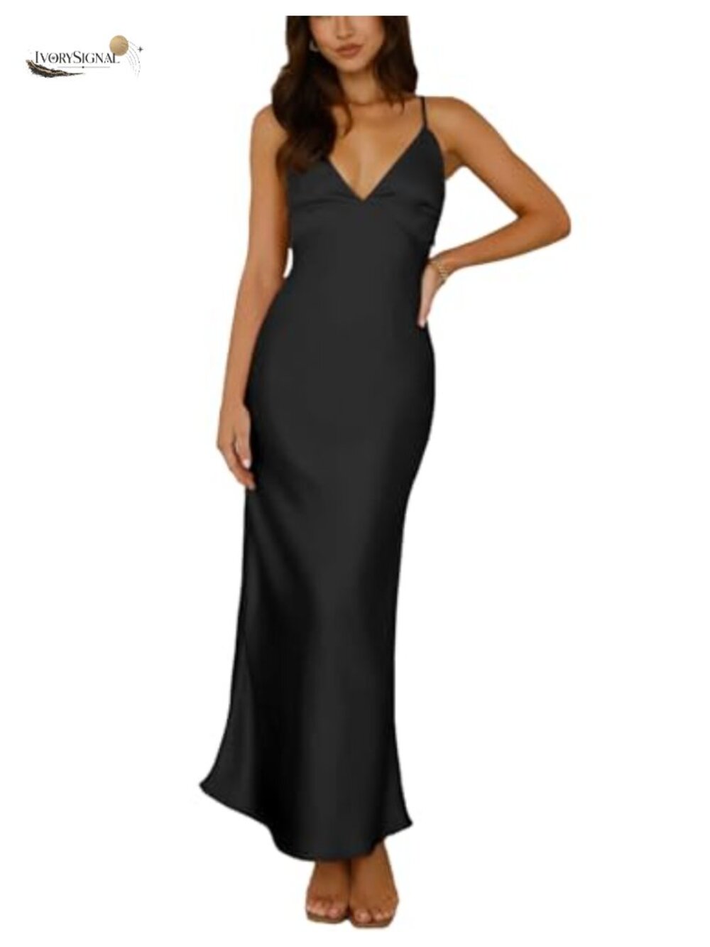 Satin Midi Dress V Neck Backless Tie Back Cocktail Wedding Guest